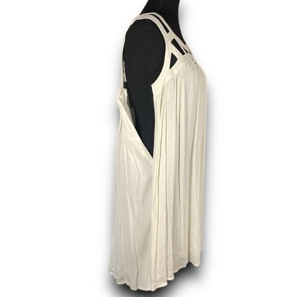 Flowy Ivory Cage Top Sun Dress Baby Doll Cream Cut Out Shift Dress Size M - Picture 3 of 13
